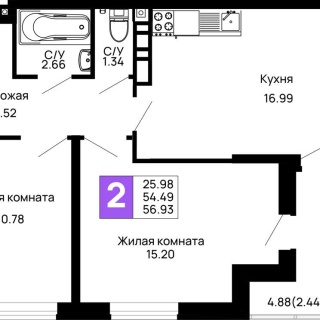 Объявление 2-к квартира, 56.93м2, 10/14 эт