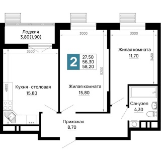 Объявление 2-к квартира, 58.2м2, 4/16 эт