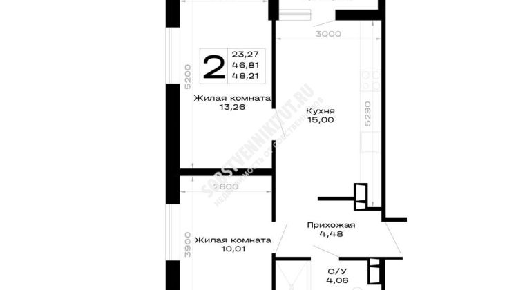 Объявление 2-к квартира, 48.21м2, 2/16 эт