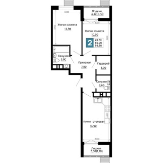 Объявление 2-к квартира, 59.3м2, 4/16 эт